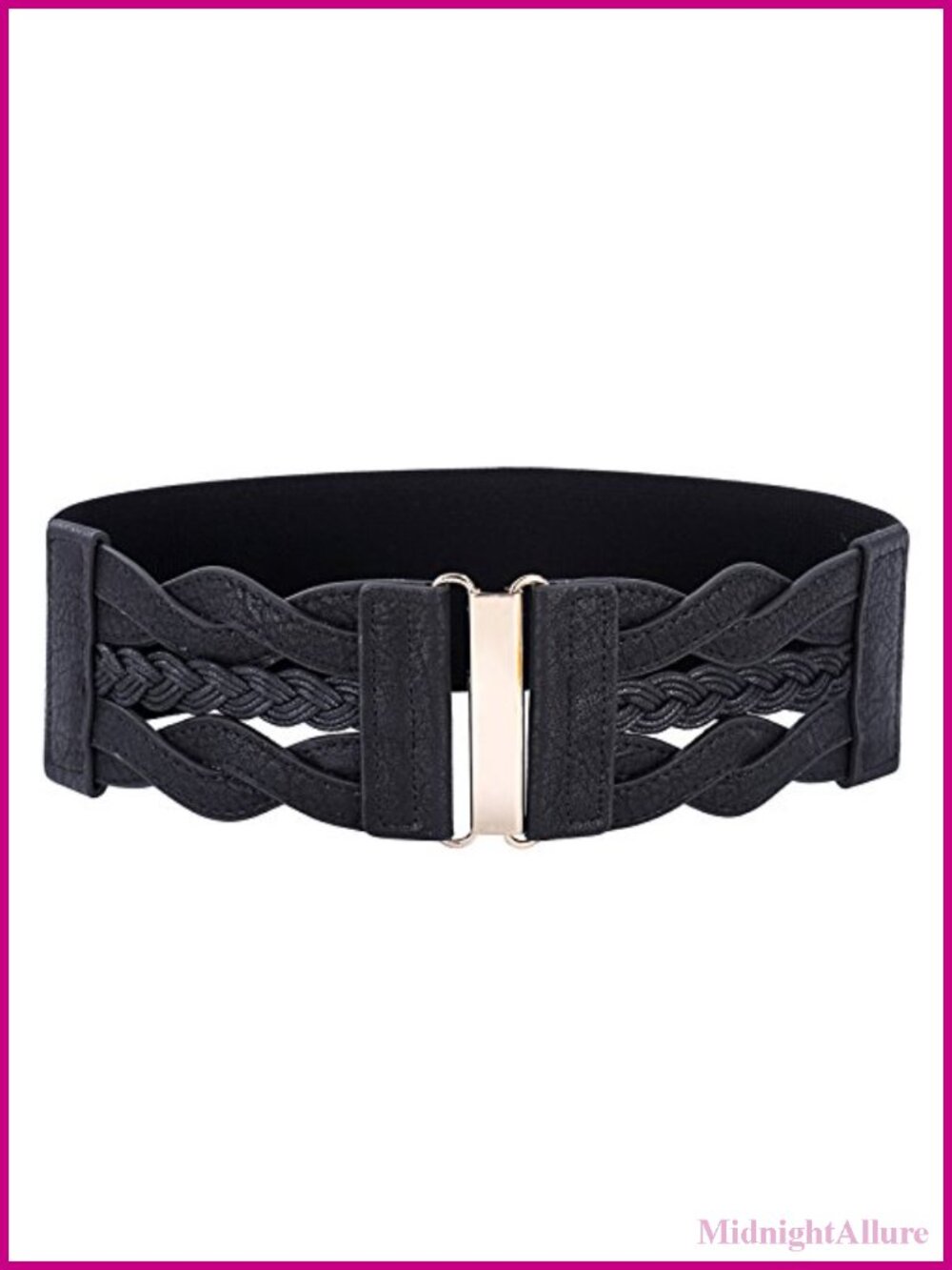 Women's Elastic Waist Belt 3-Inch Wide Cinch Braided Buckle